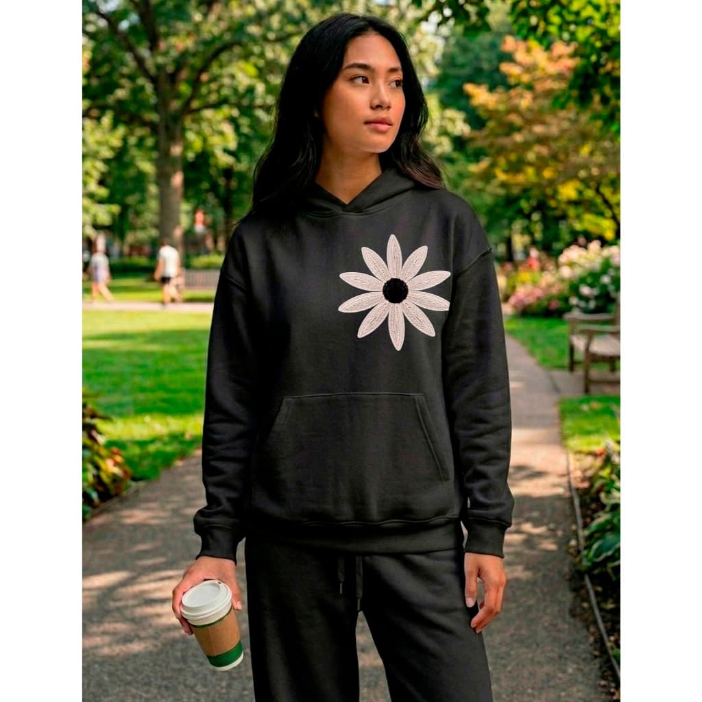 Conjunto Moletom Canguru Feminino Girassol Capuz + Calça Moletom Algodão