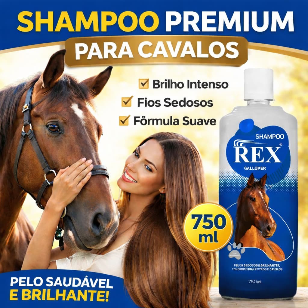 Shampoo Cabelos Para Cavalos 750 ml cabelos Pelos Crina Rex Galloper  xampu Grande Crescer