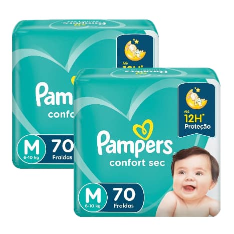 Kit 2 Pacotes Fralda Pampers Confort Sec M 70 unidades cada