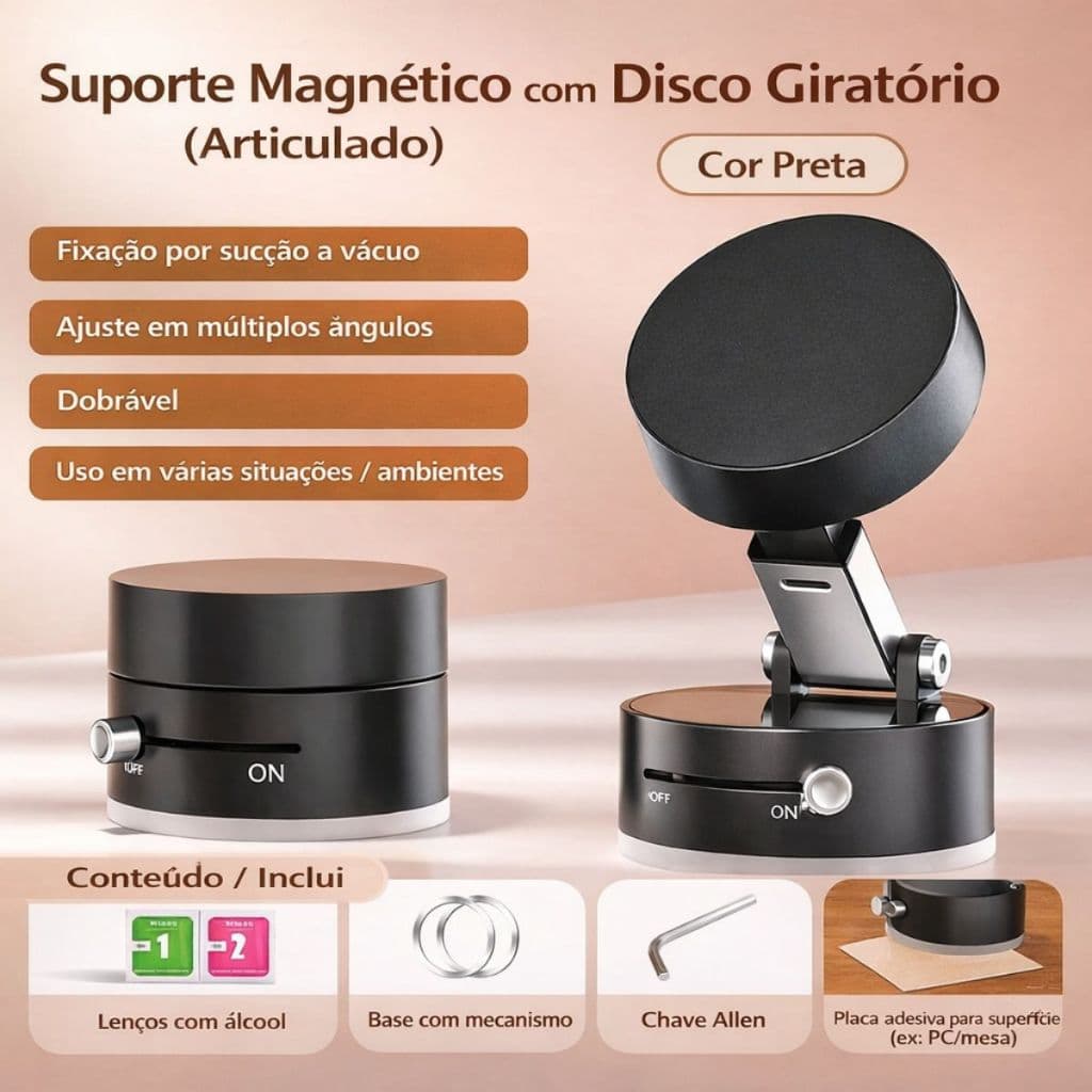 Suporte Celular Veicular Magnético 360° Ventosa Forte Painel Carro