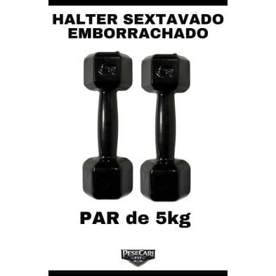 Par Halter Sextavado Emborrachado 5kg - Peso de academia Musculação Treino em Casa Funcional CrossFit