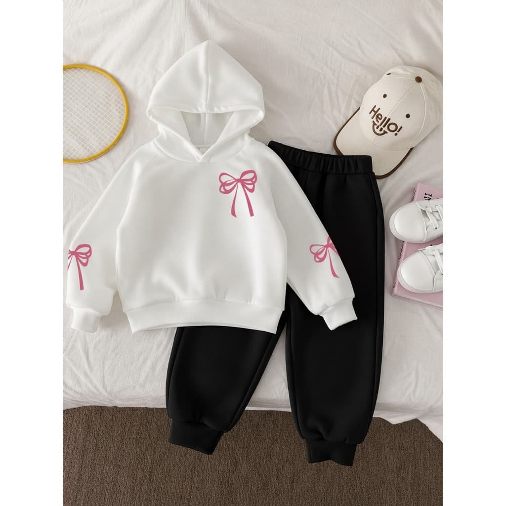 Conjunto Blusa Moletom + Calça Moletom Feminino Infantil Estampado Laço