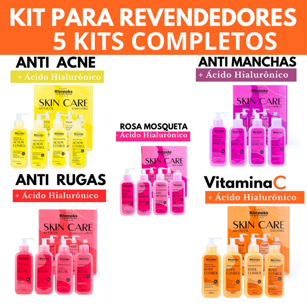 5 kit Skincare Anti Acne+Anti Manchas+ Rosa Mosqueta+Anti Rugas+Anti Idade Rhenuks Revenda