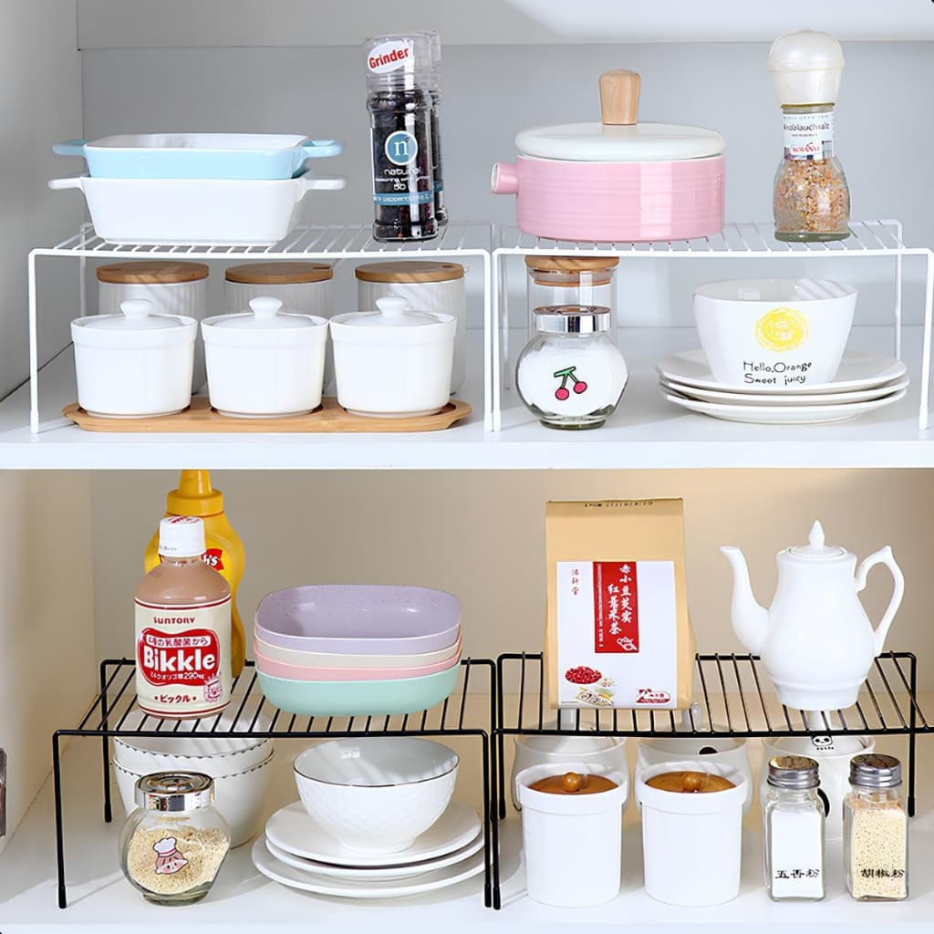 Kit 2/3/4/5 Organizador Prateleira de Armário de Cozinha 32cm Reforçado Aramado Branco Preto Prata