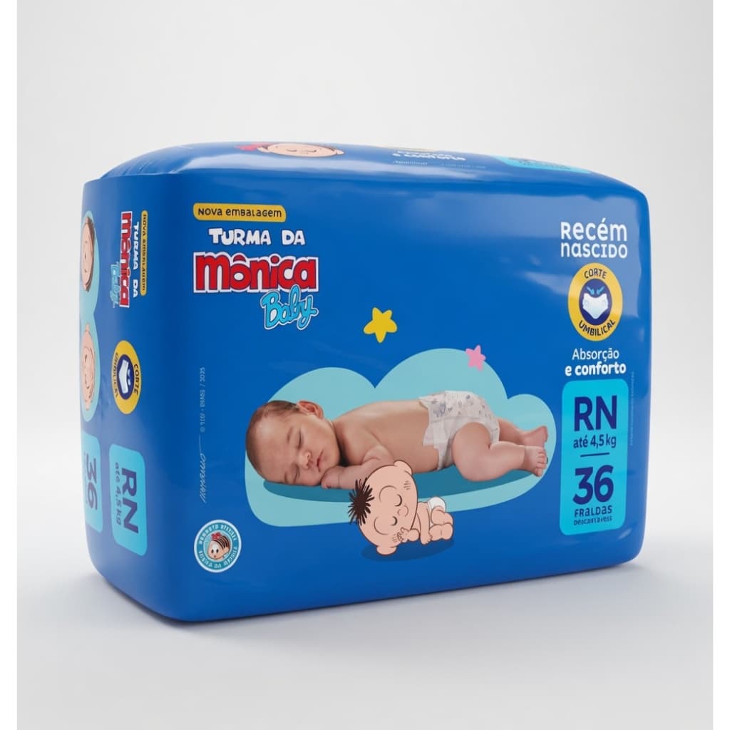Pacote Jumbo 36 Fraldas Turma da Mônica Baby RN - Recém-Nascido