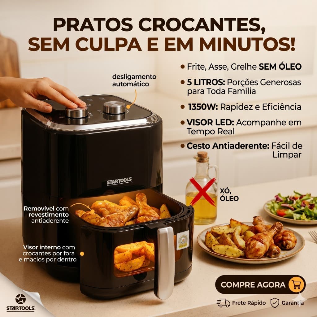 Fritadeira Elétrica Startool Air Fryer Preto 127V - 3,4 Litros Fritar sem Oléo