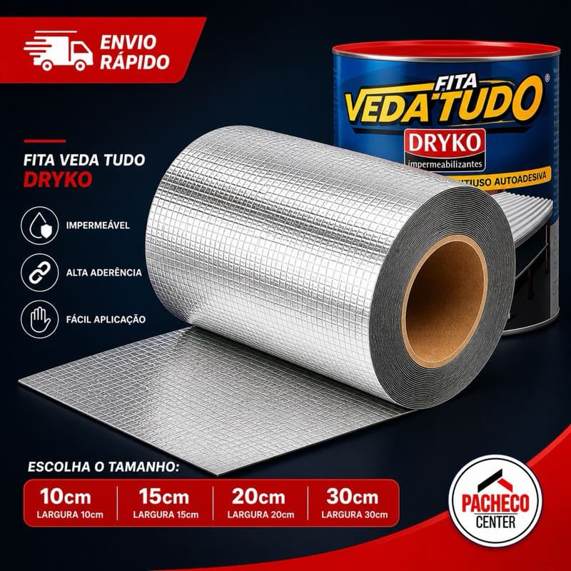 Fita Aluminio Vedação Vazamentos Veda Tudo Trincas Laje Telhado Telhas 10cm 15cm 20cm Dryco