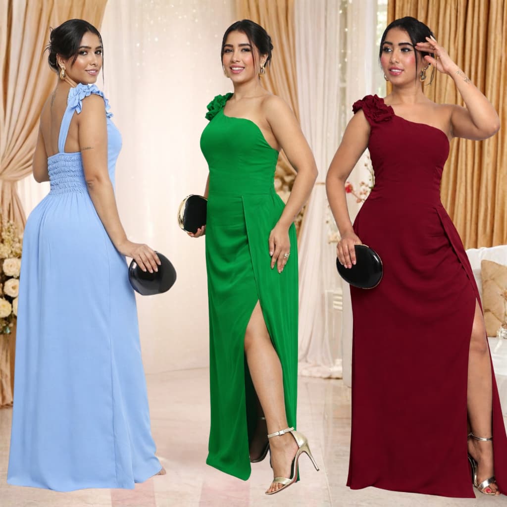 🔥 Vestido Longo Festa Feminino Ombro Único com Fenda e Flor 3D – Elegante Luxo Moda Tendência 2026 ✨