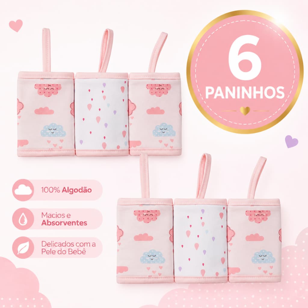 Kit 6 Panos para Recém Nascido Bebê Paninho de Boca Neném Tecido Malha 100% Algodão Bebês Enxoval Rn