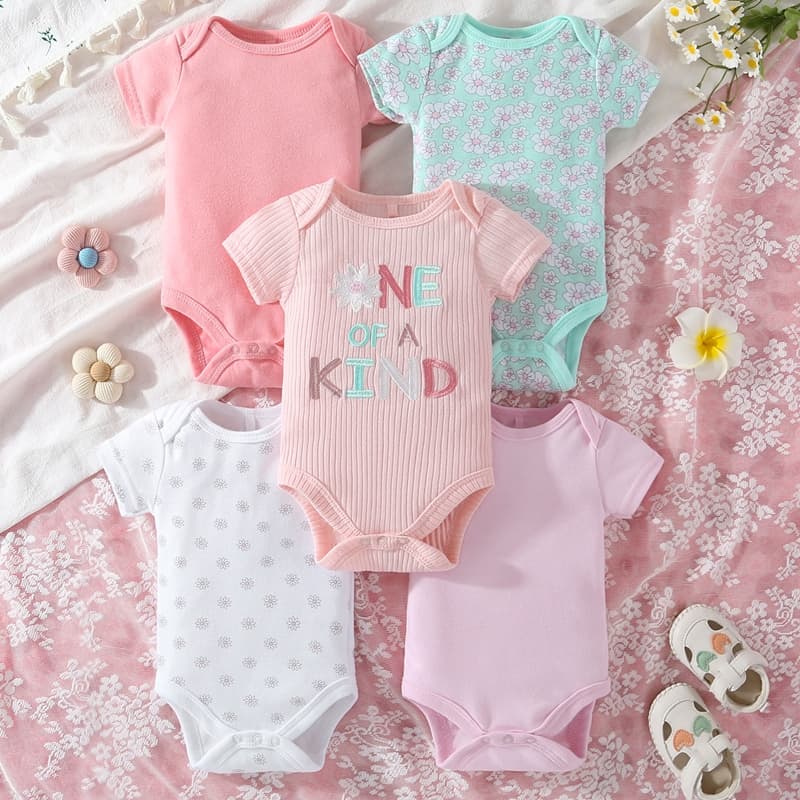 body bebê menina Kit 5 Peças,body manga curta menina,kit body bebê menina,Alcinha 60%Roupa de Bebê P M G GG