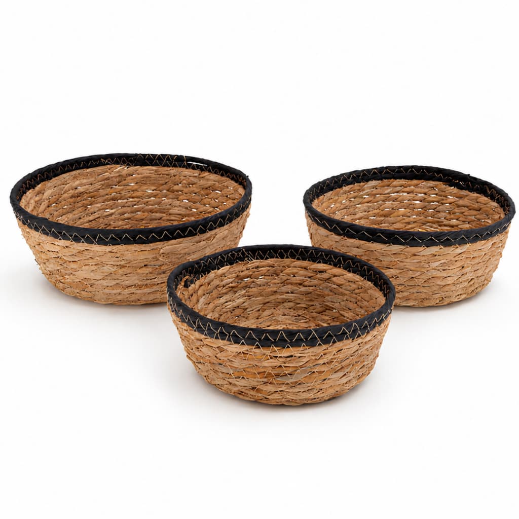 Kit 3 Cestos Decorativos Fibra Natural Organizador Multiuso Artesanal Rústico Mesa Banheiro Cozinha Sala Vime