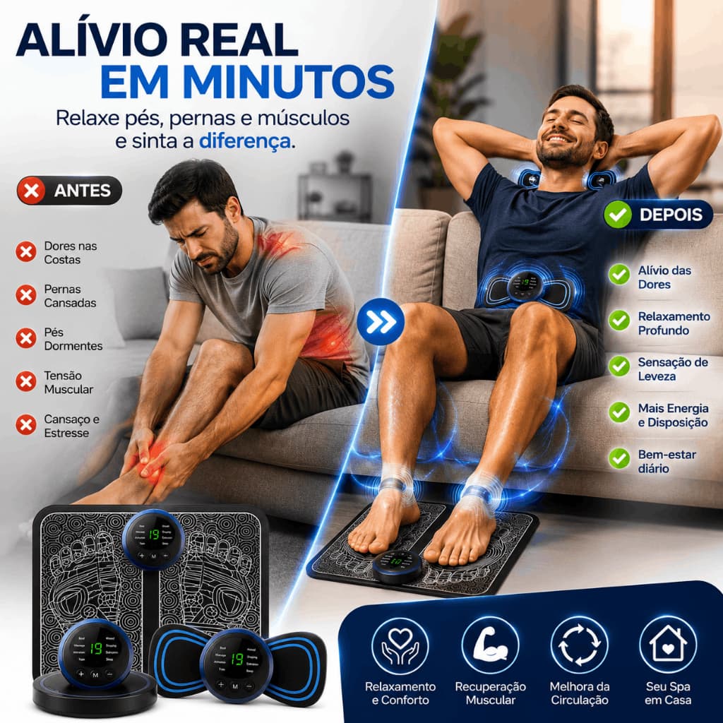 🔥 MASSAGEADOR EMS PÉS E CORPO – ALÍVIO IMEDIATO DAS DORES, RELAXAMENTO E RECUPERAÇÃO MUSCULAR