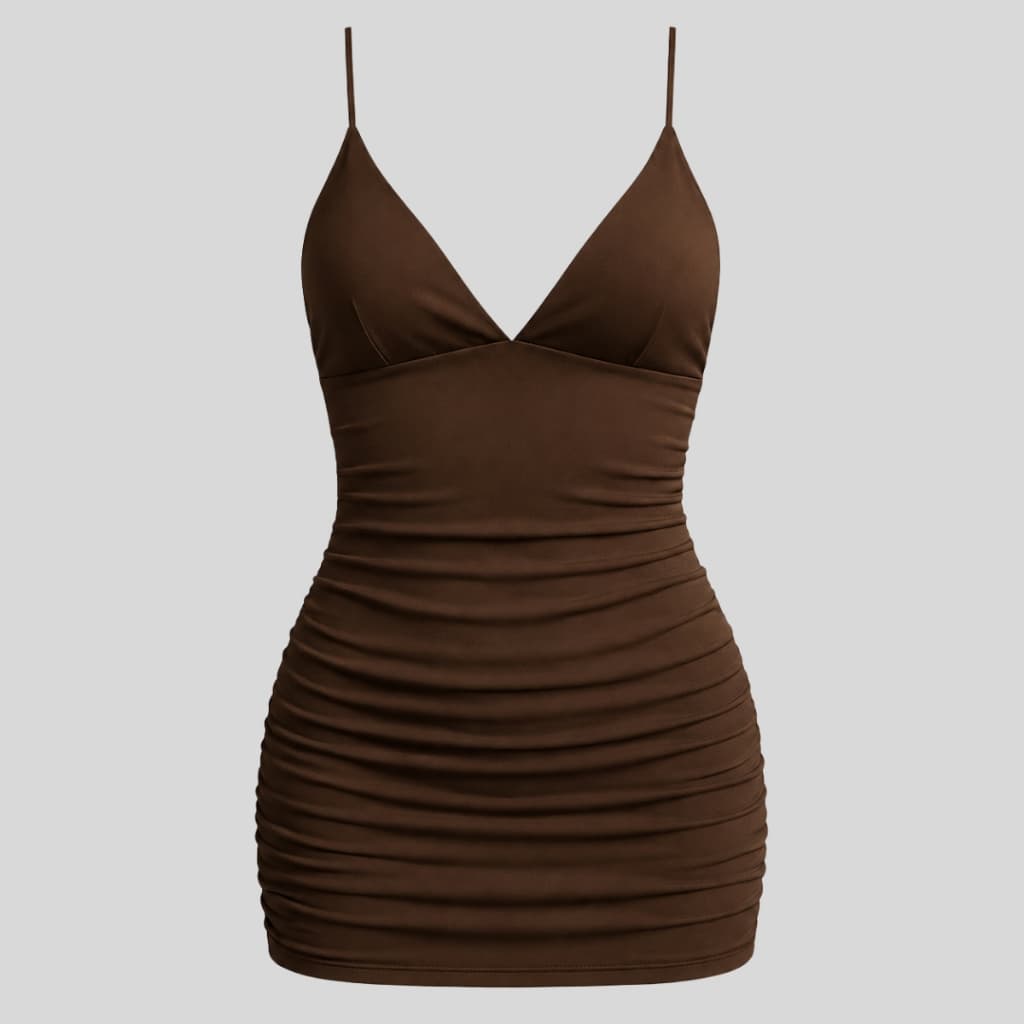 Vestido Feminino Tubinho Curto Alça Fina Feminino Franzido Lateral Ajustável Moda Festa Casual Confortável