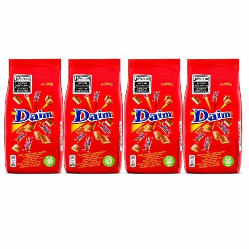 🇸🇪 Kit 4x Mini Bombons Daim Chocolate ao Leite com Caramelo Crocante 200g - importado