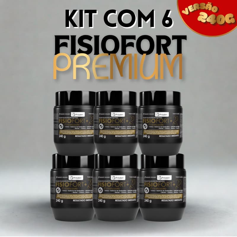 6 UND Fisiofort Premium Bio Instinto 240g - Dores Musculares, Alívio Imediato, Pomada Massageadora