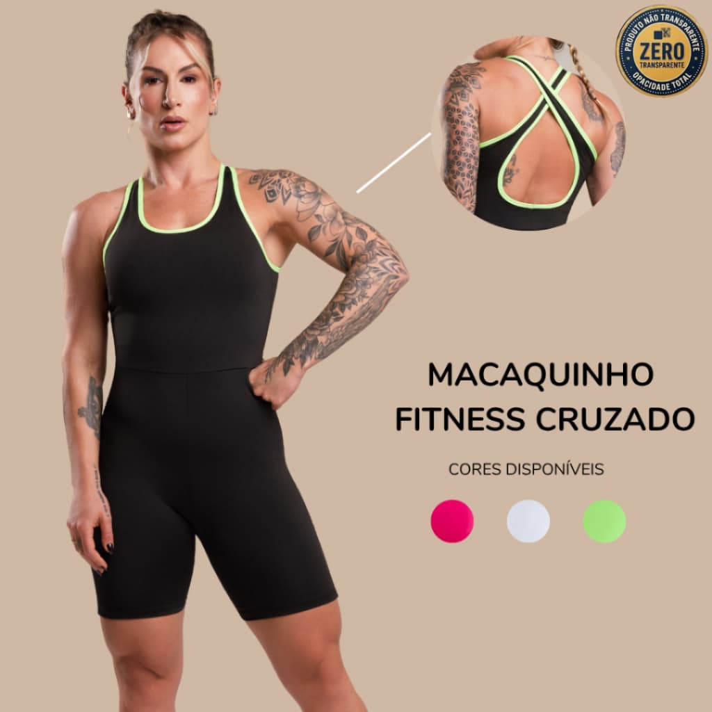 Macaquinho Macacão Academia Fitness Cruzado Detalhe Cor Feminino Academia Treino ZERO TRANSPARÊNCIA