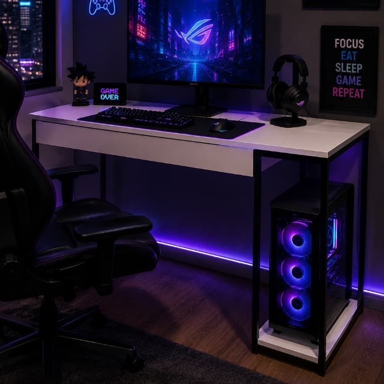 Mesa Gamer Com Suporte Para CPU Home Office Escrivaninha Industrial Quarto Notebook