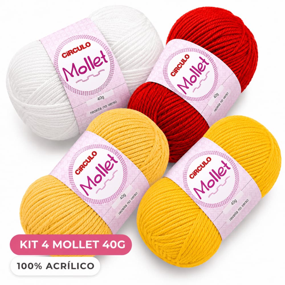 KIT COM 04  UNIDADES DE  MOLLET 40G LINHA DE CROCHÊ. ARTESANATO, AGASALHO, CACHECOL, TRICÔ.