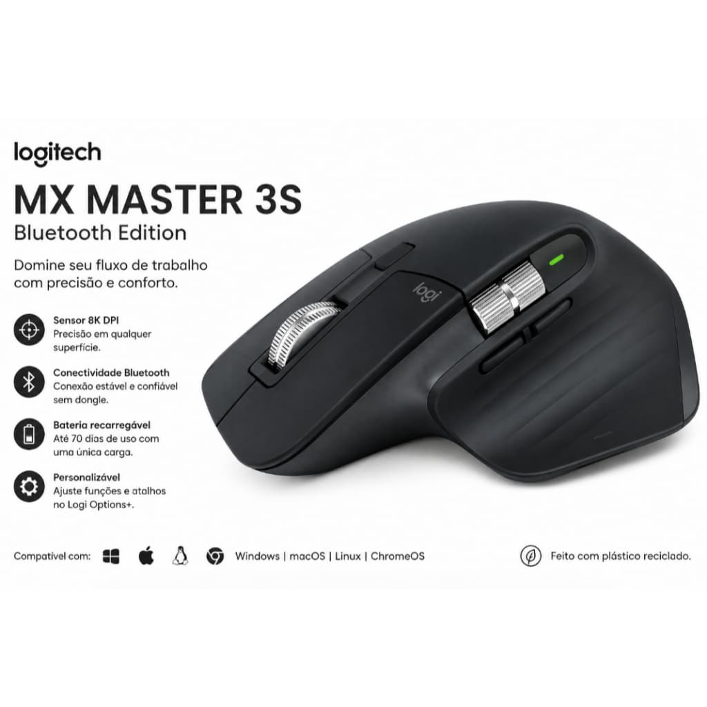 Mouse sem fio Logitech Mx Master 3s Bluetooth Edition - Grafite