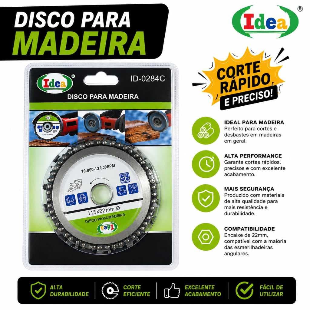 DISCO DE MADEIRA 115X22mm Esmerilhadeira Corte Rápido Profissional