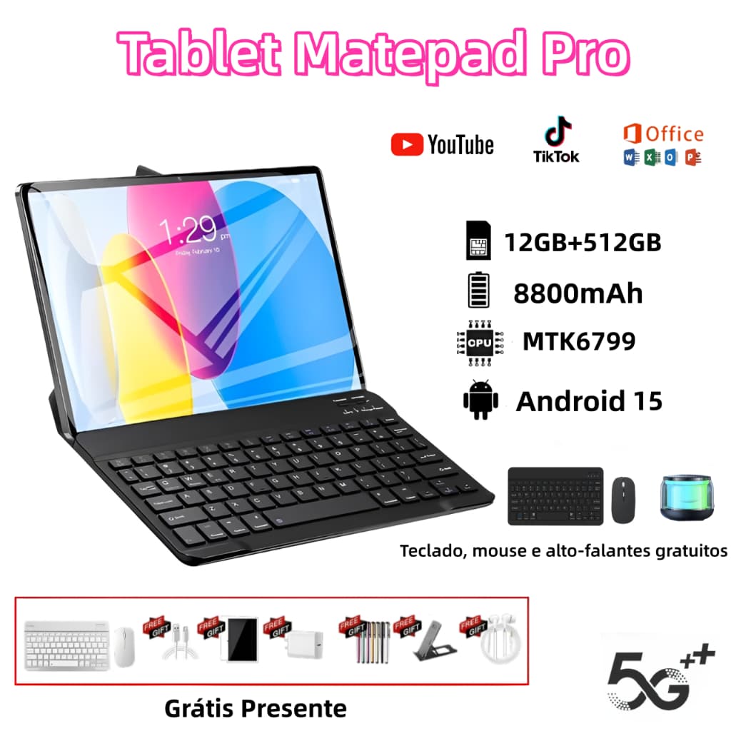 [Teclado e mouse gratuitos] Tablet  Matepad Pro 11,6 polegadas 8800mAh 16GB+512GB Android Tablet 5G WiFi  Dual SIM