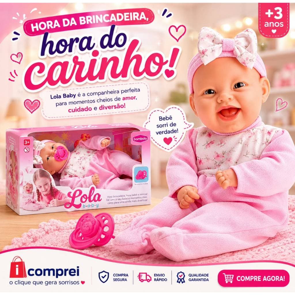 Boneca Lola Baby Com Chupeta Rosa Menina Brinquedo Infantil Bebê