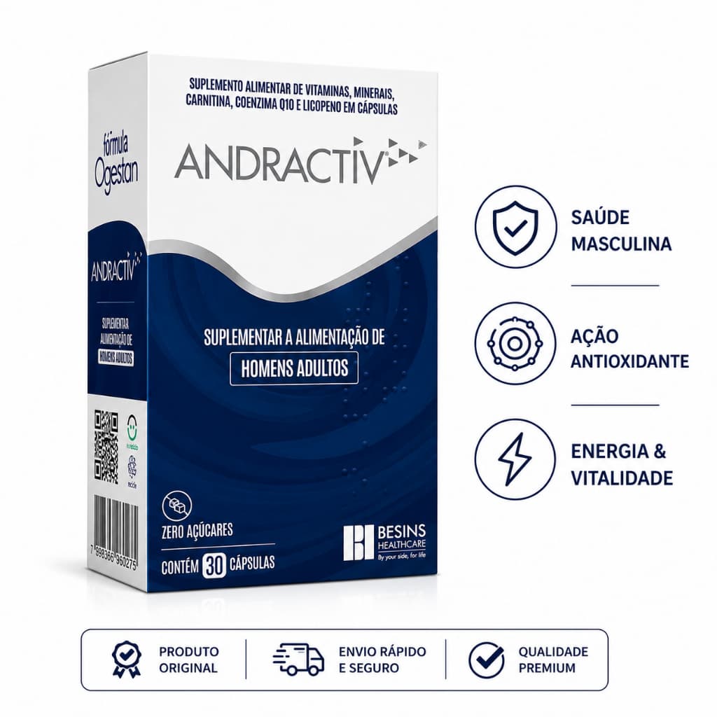 Andractiv 30 Cáps – Suplemento Masculino p/ Saúde e Fertilidade | Ômega 3, Vitamina D e Ácido Fólico