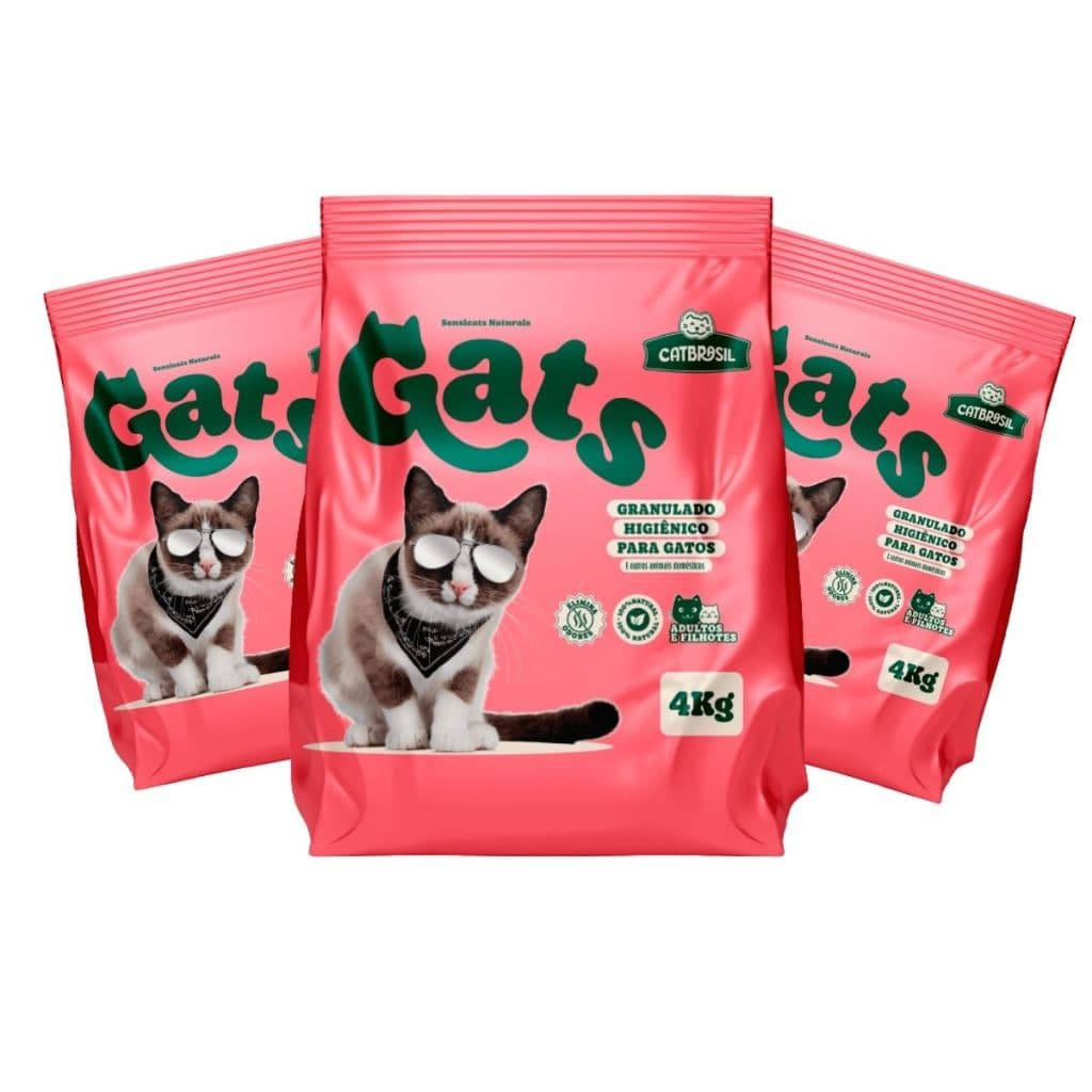 Kit 3 Areia Higiênica para Gato Gat's 4kg Alta Absorção Controle de Odores Areia Sanitaria