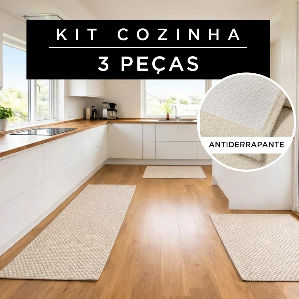 Kit Tapete 3 Peças 100% Algodão Grosso Antiderrapante Lavável em Máquina Passadeira e Tapetes Macio