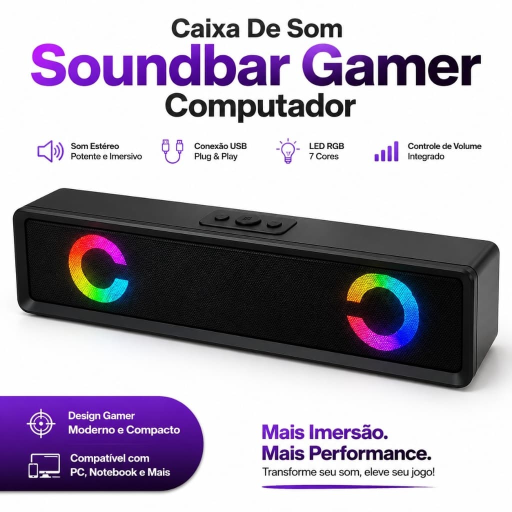 Caixa De Som Pc Computador Notebook Gamer Soundbar Gamer Caixinha Som Subwoofer Para Tv Pc Usb Led
