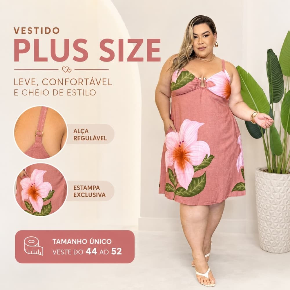 Vestido Plus Size De Alcinha Vestido Feminino - Tamanho Único Veste até o 52 com Alça Regulável
