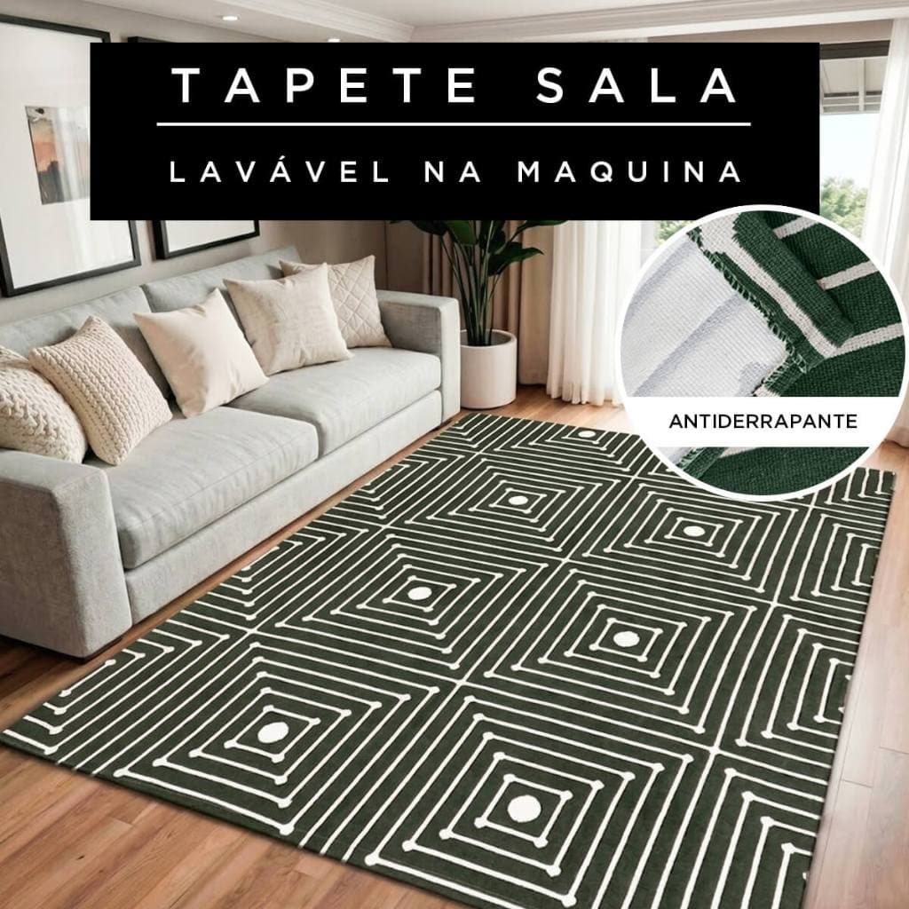 Tapete Sala Quarto Antiderrapante 2,00m x 1,50m Lavável em Máquina Algodão Modelo Domus Várias Cores