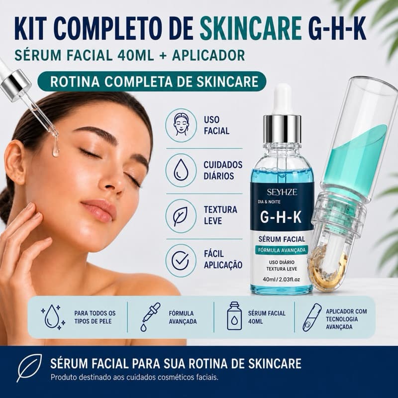 Kit Sérum Facial GHK Com Derma Roller Cuidados Faciais Skincare anti-idade Firmador Clareador