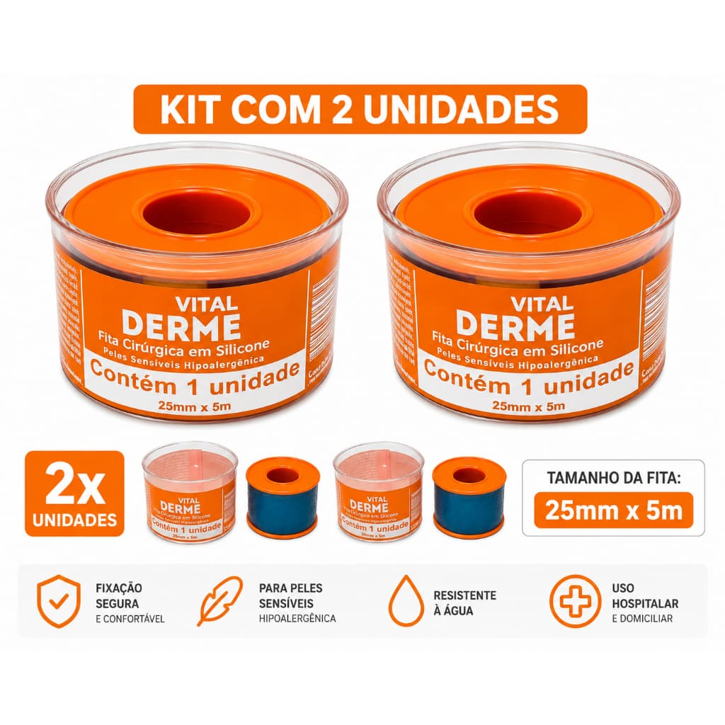 Kit C/2 Rolos de Fita Cirúrgica De Silicone 2,5cm x 5 metros (Cicatriz e Queloide) - Vital Derme