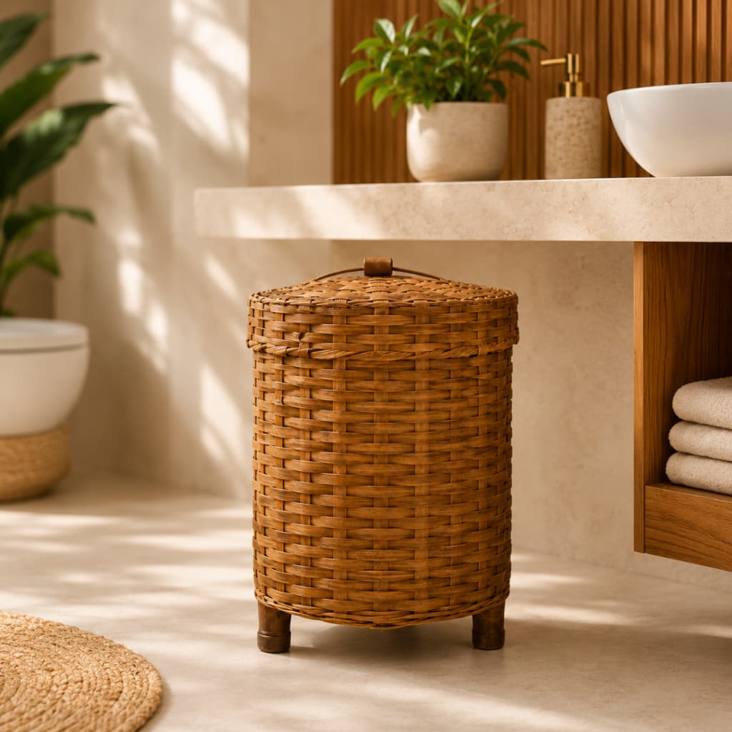Lixeira De Bambu Artesanal Rústica Para Banheiro Cozinha Decoração Lixeirinha Cesto Organizador