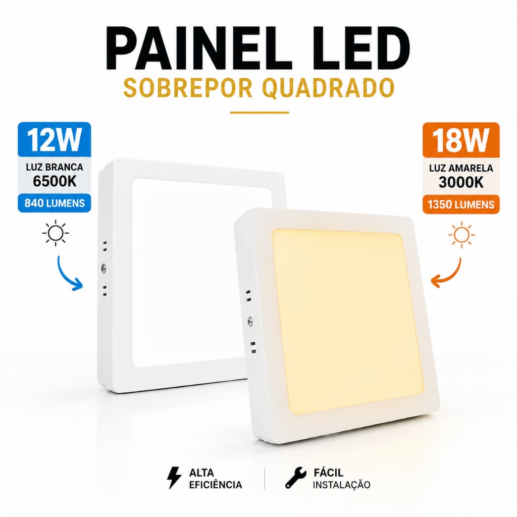 Luminaria Plafon Led Sobrepor Quadrado Kit Instalacao Slim 12w 18w