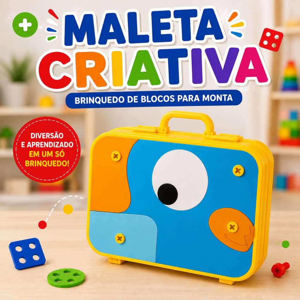 Maleta Criativa Educativa 163 Peças – Brinquedo Educativo de Montar Infantil