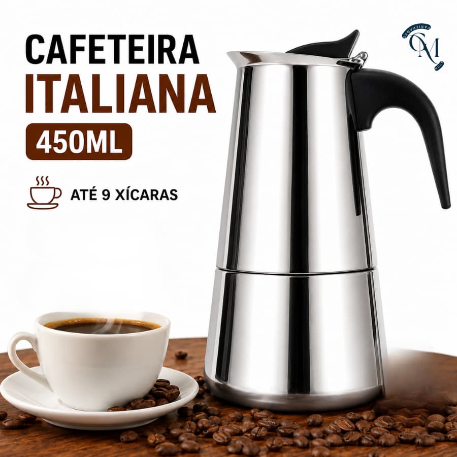 Cafeteira Italiana Inox 450ml 9 Xícaras Tipo Moka Café Expresso