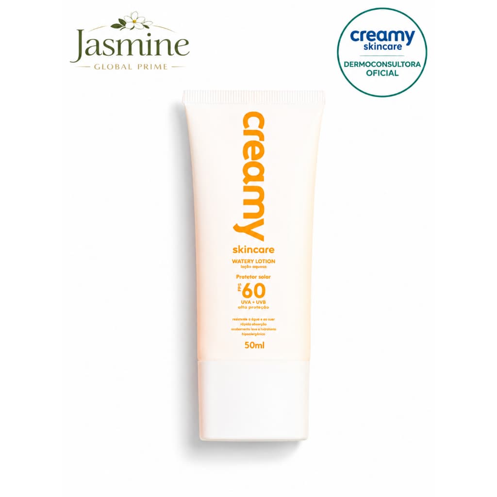 Creamy Protetor Solar FPS 60 UVA + UVB 50ml Fórmula Aquosa - Toque Seco e Rápida Absorção