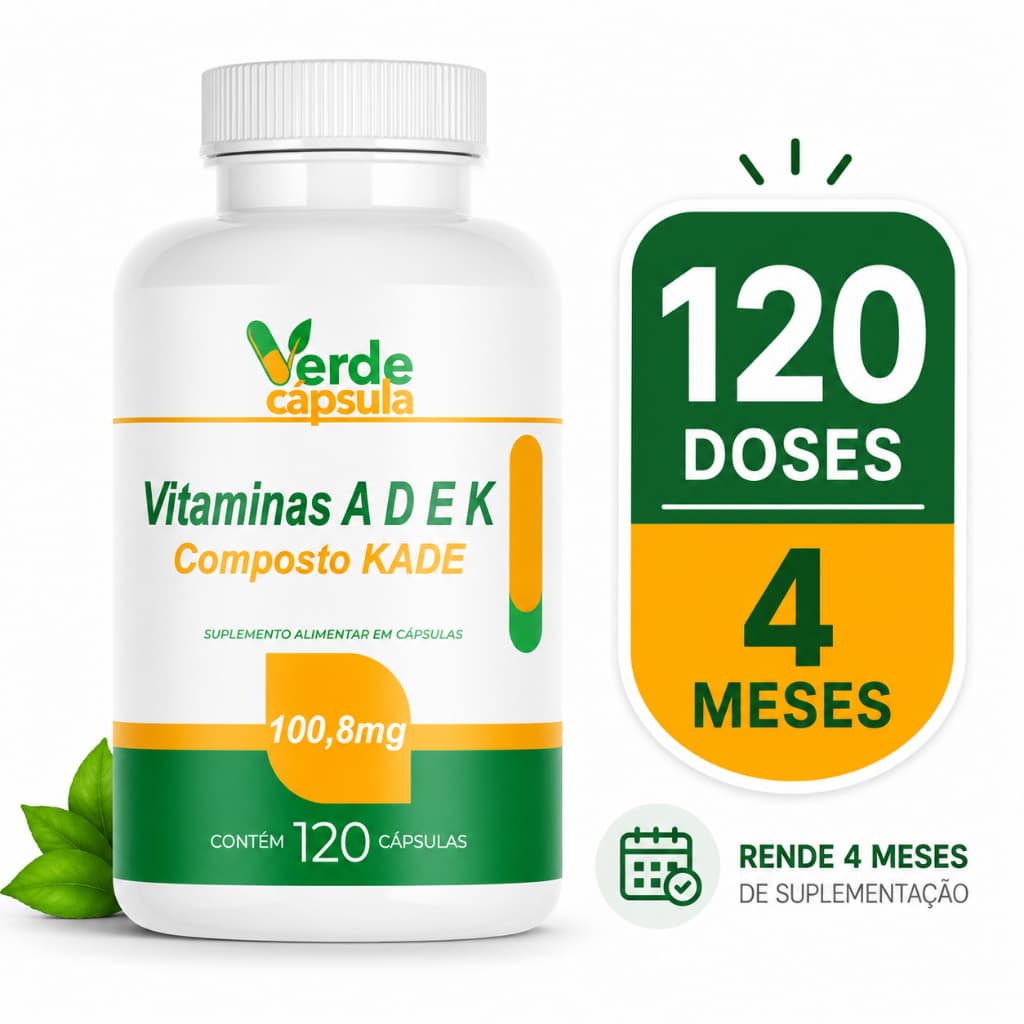 Vitaminas ADEK 120 Cápsulas - Vitamina A, D3, E, K2 - Composto KADE - Verde Cápsula