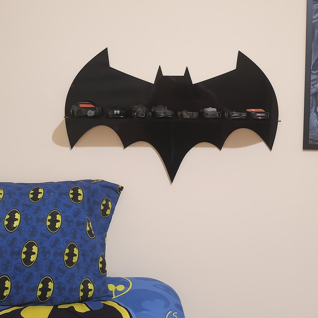 Hot Wheels Batman Suporte Prateleira Acrílico 2mm 37x22cm Carrinhos Coleção Fixa Parede