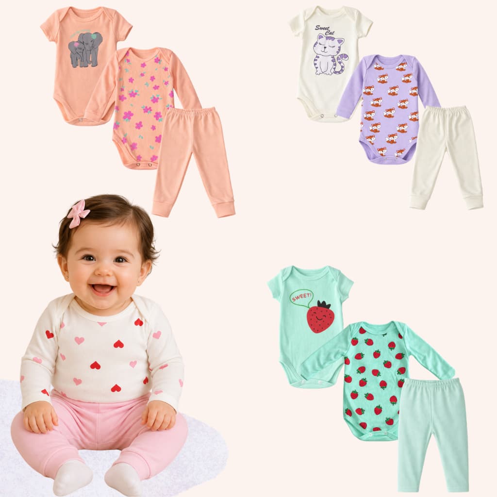 Kit 9 Peças Roupa de Bebê Conjunto Body Bebê Menina Manga Longa Bebê Menina 9 Peças Misto Algodão Infantil