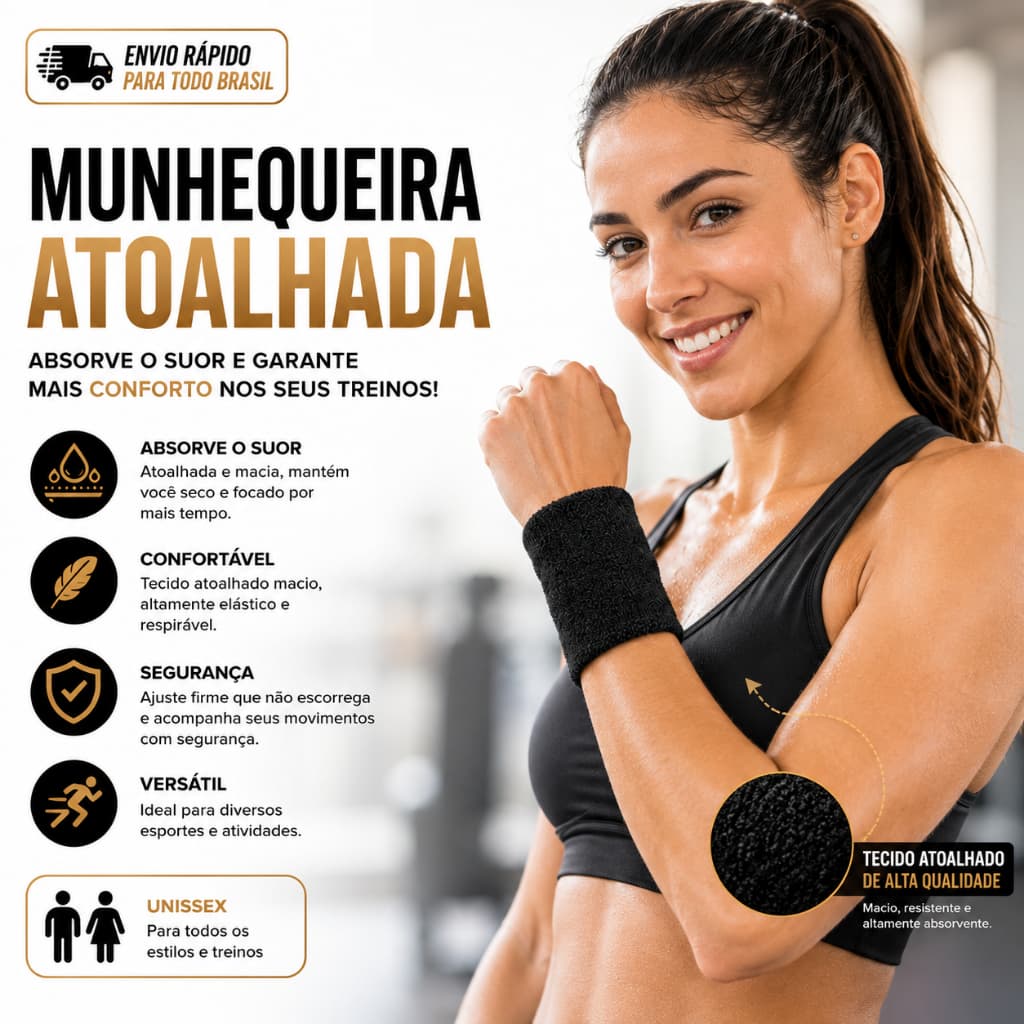 Munhequeiras Par Pulso atoalhada Unissex Masculino Feminino Tênis Academia Treino Crossfit Basquete