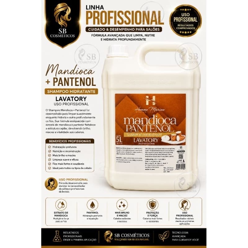 Shampoo Hidratante de Mandioca e Pantenol Galão 5 Litros da Home Marine Cosméticos.