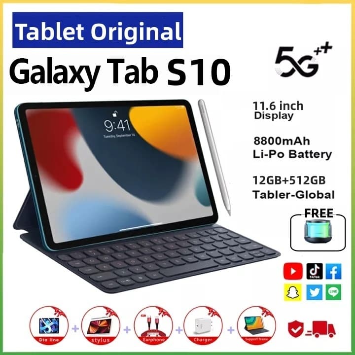 【Teclado + mouse grátis】Original Galaxy Tablet PC S10 PRO 11,6" ROM 16GB + 512GB Android 15 8800mAh Câmera 24MP + 48MP
