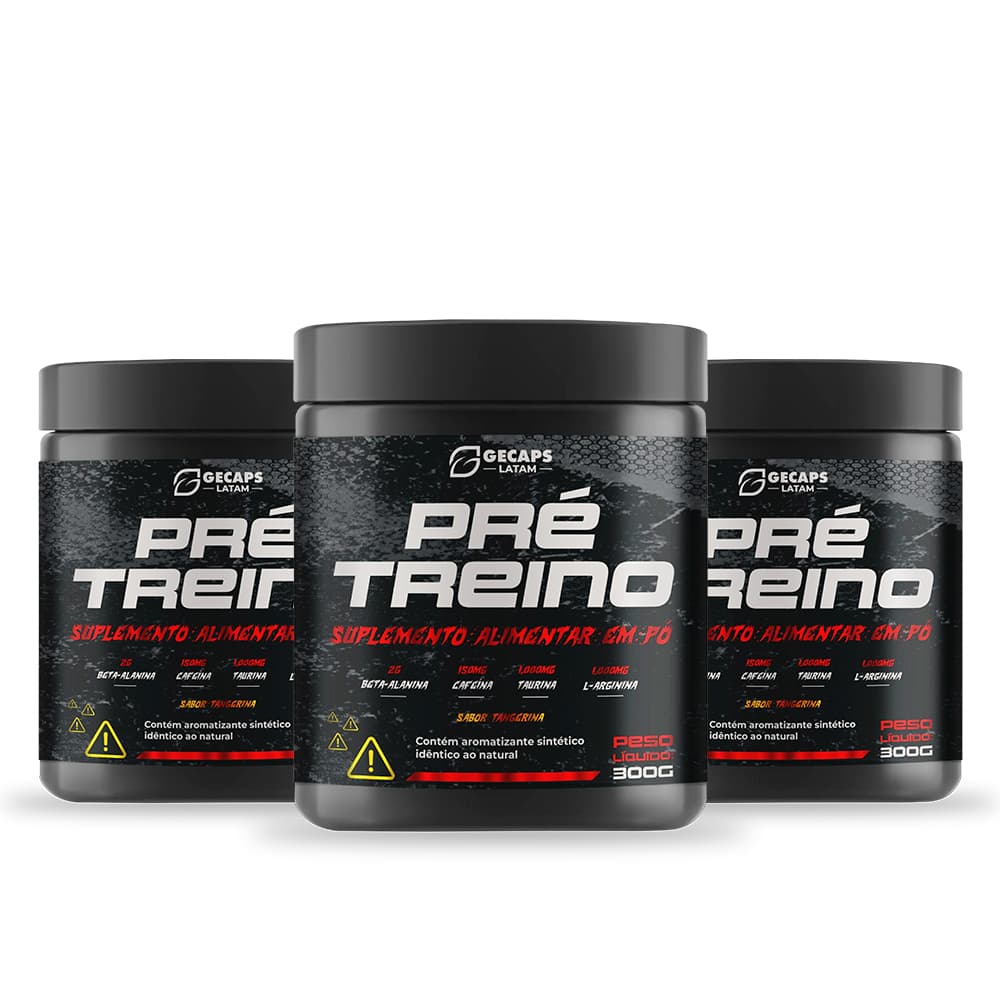 Kit 3 Pré Treino GL 300g Tangerina | Suplemento Alimentar em Pó | Beta-Alanina Cafeína Taurina L-Arginina