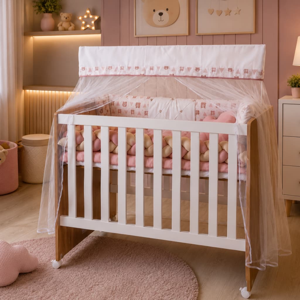 Berço Mini Cama 2 em 1 Confortse MDF com Colchão e Mosquiteiro – Berço Infantil Moderno para Bebê