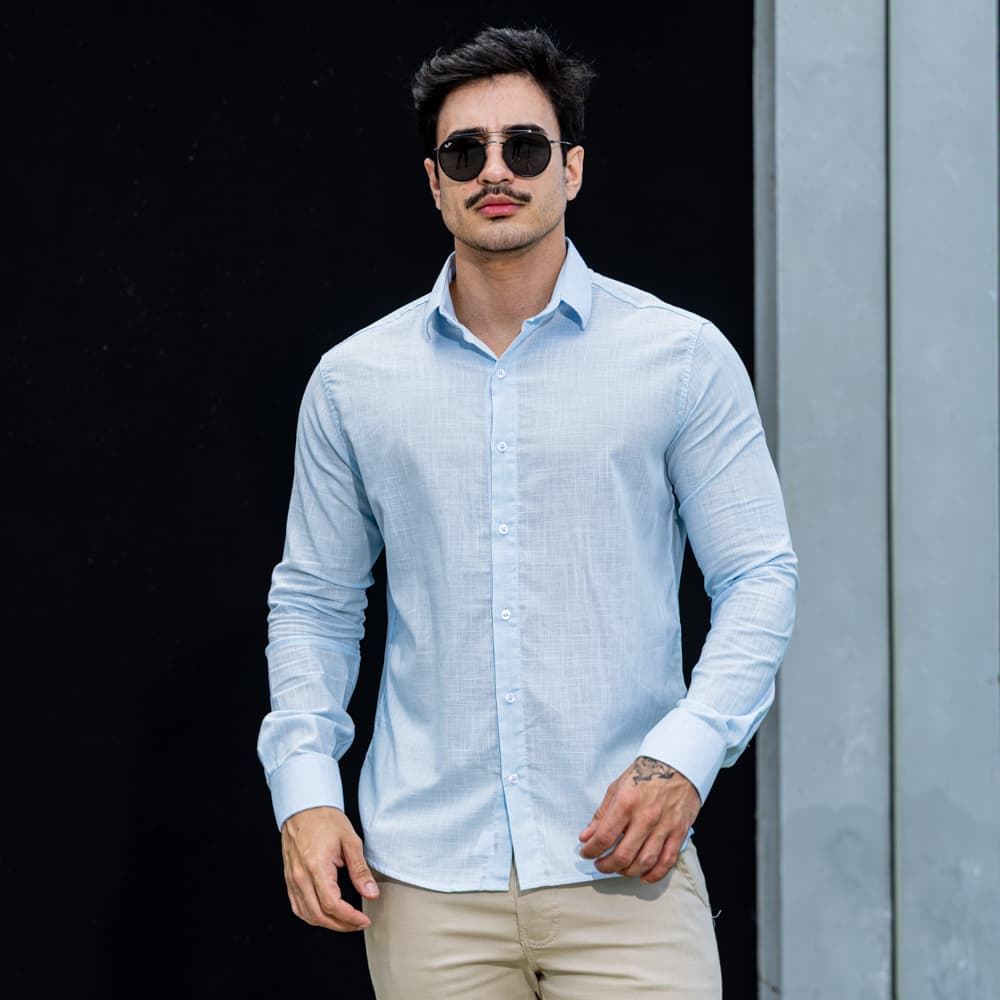 Camisa Masculina Social Manga Longa Linho Premium Slim Fit Confortável