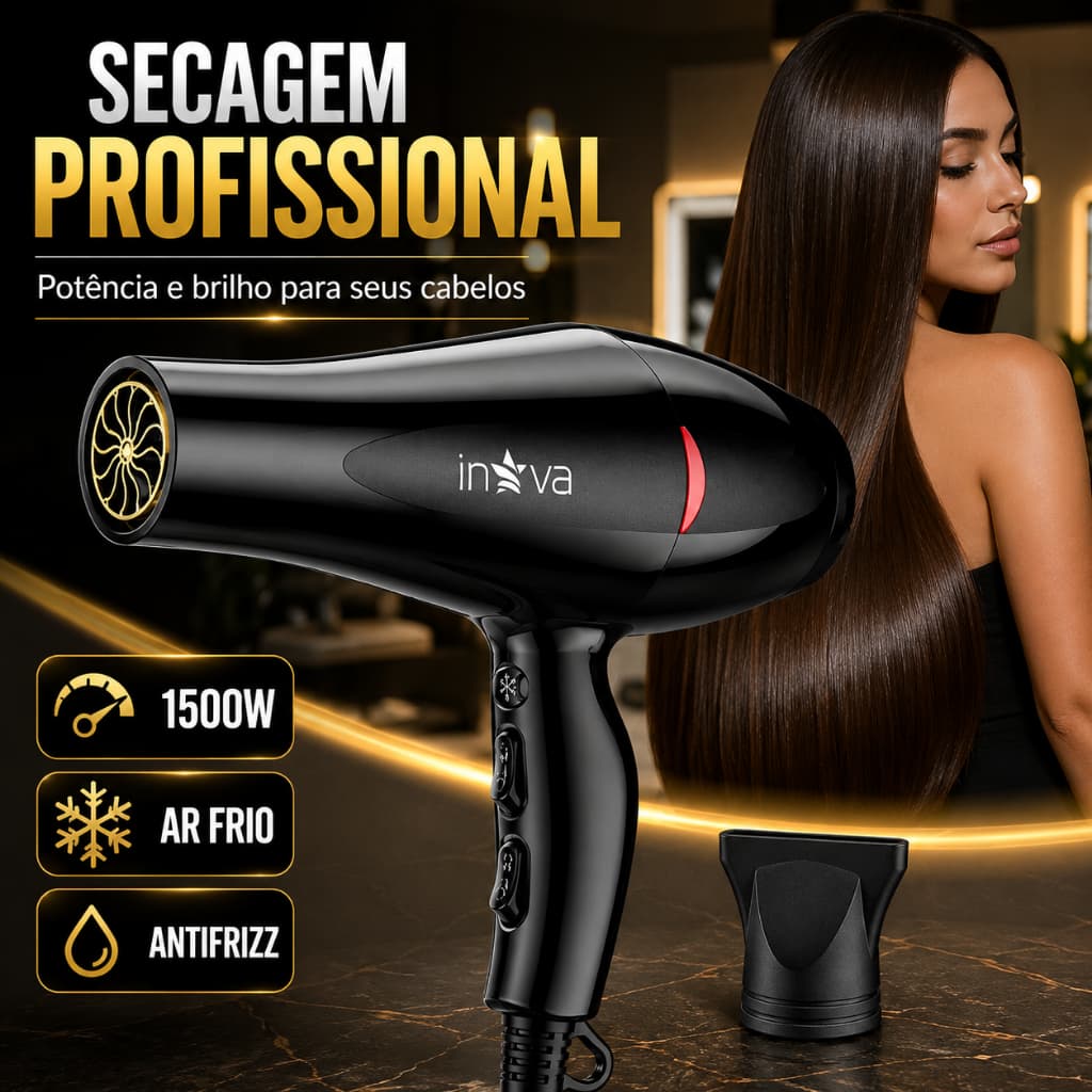Secador de Cabelo Profissional 1500W 127V Com Ar Frio