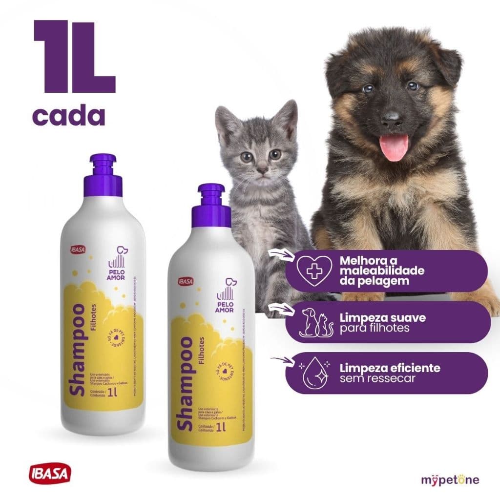 Kit 2 Shampoo para Filhotes 1L Cães e Gatos Pelo Amor- Ibasa